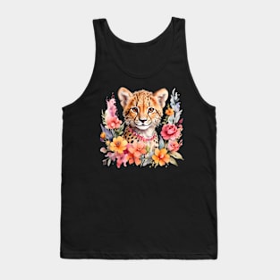 A baby cheetah decorated with beautiful watercolor flowers Tank Top